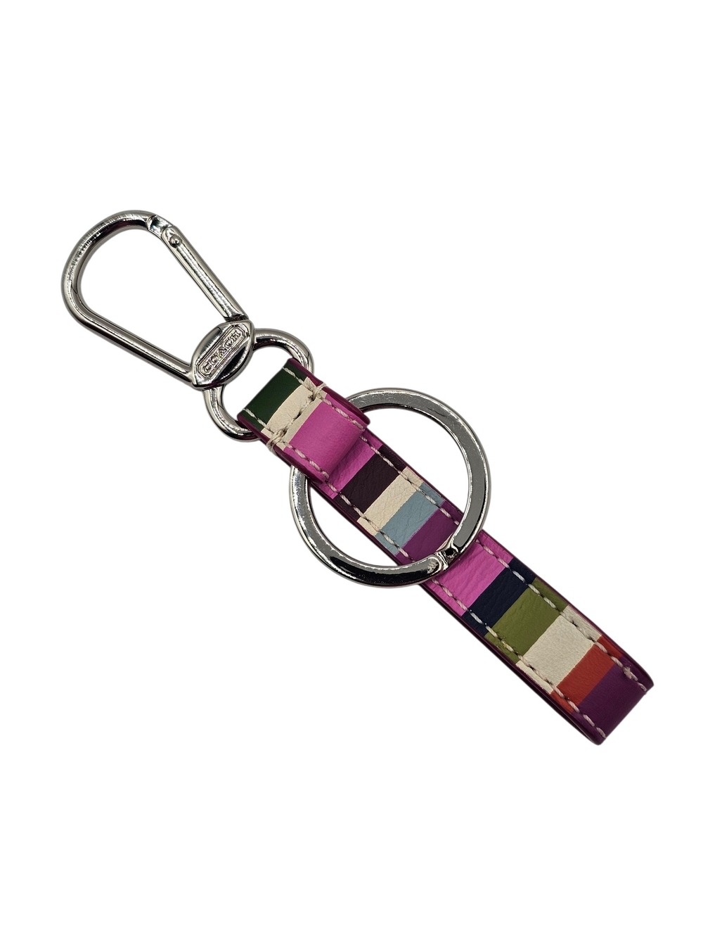 Coach Multicolor Striped Leather Key Holder with Silver Hardware - Picture 2 of 6